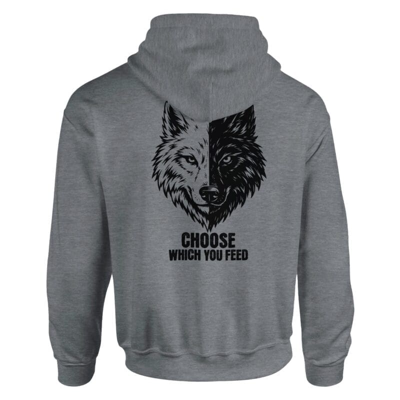 Sport Grey Hoodie - "Two Wolves Pullover Hoodie - Back Print" by MMH Statement Apparel