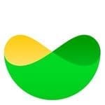 Green and yellow abstract curved logo shape