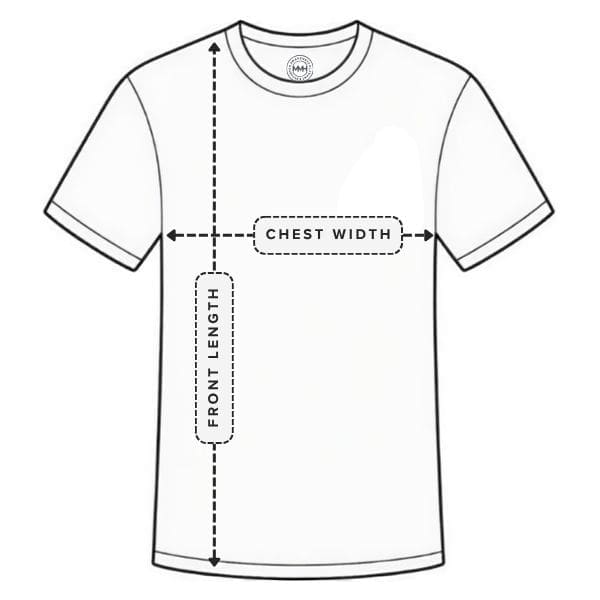 Standard unisex T-shirt measurement diagram showing chest width and body length