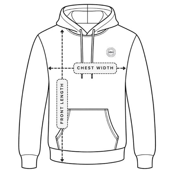 SOL'S Condor 03815 pullover hoodie measurement guide showing half-chest width and body length