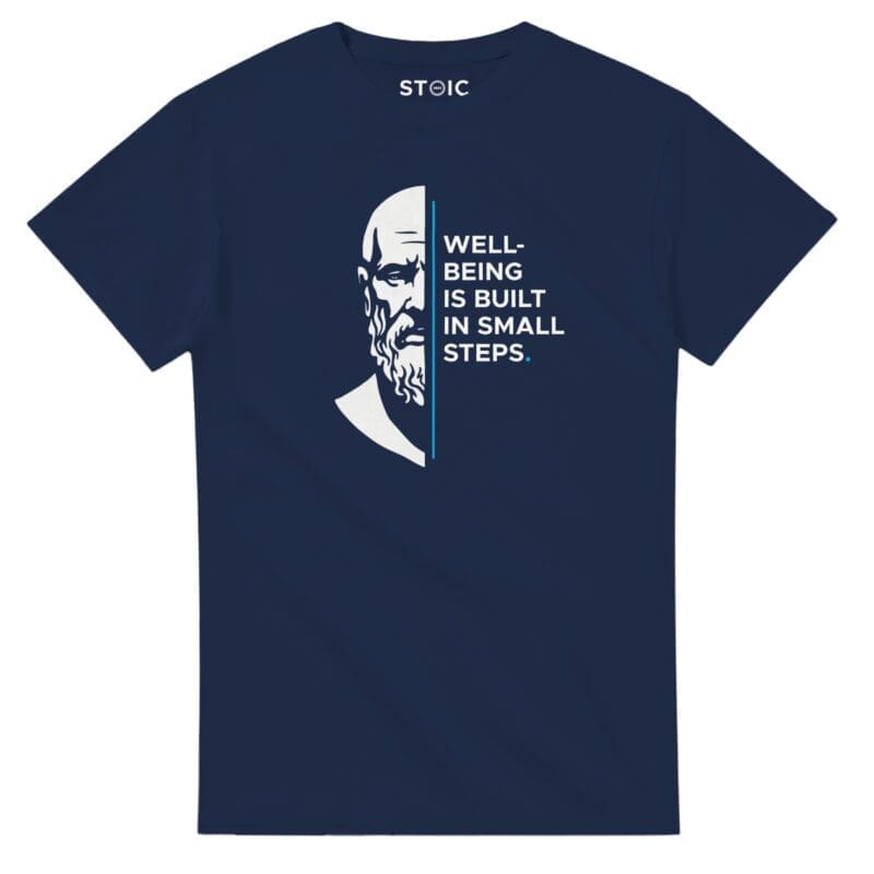 Navy Stoic T-shirt with zeno quote graphic